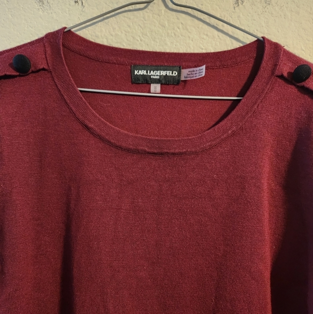 Karl Lagerfeld Women’s Button-Sleeve Sweater in Maroon size medium - Picture 2 of 4